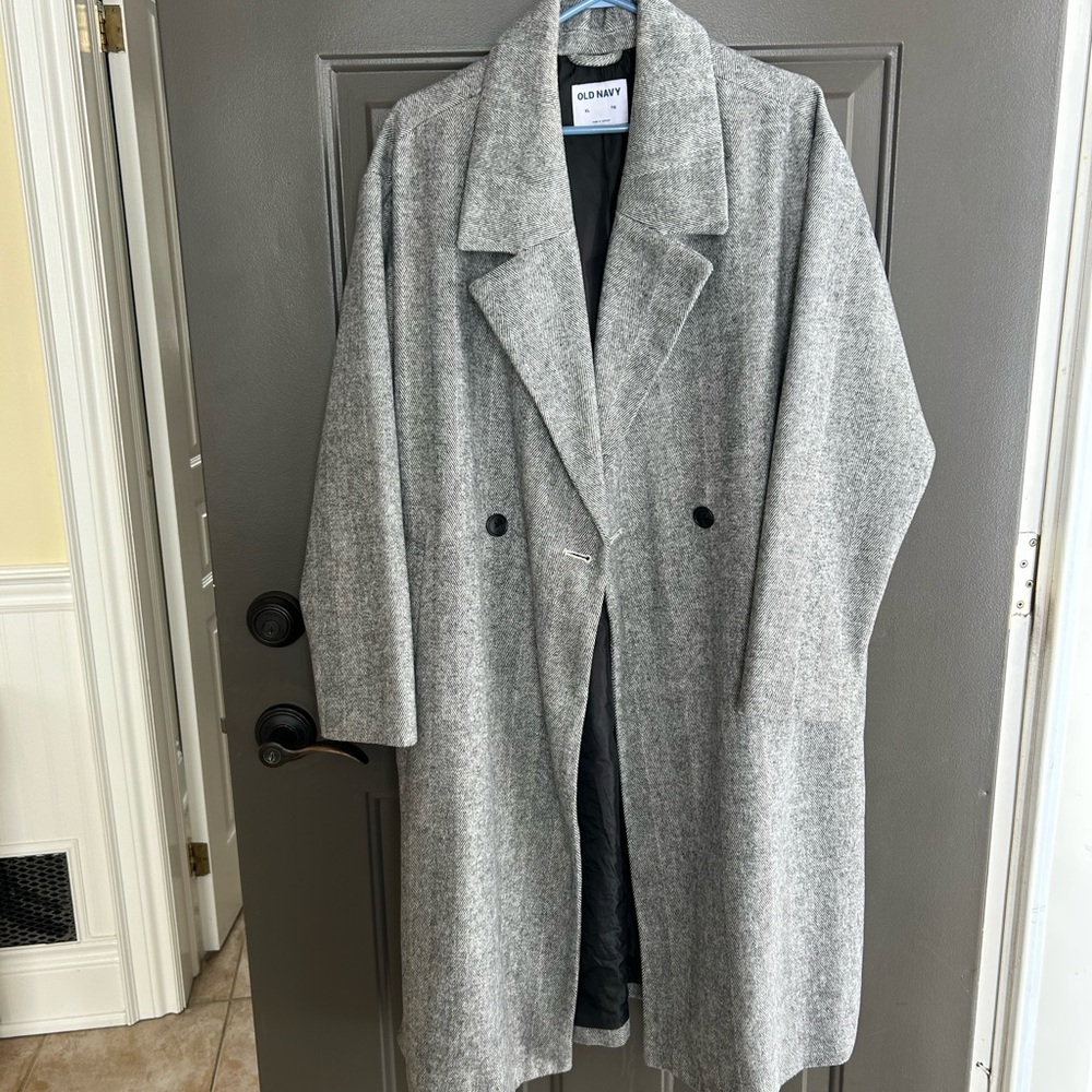 Old Navy Light Gray Wool-Blend Double-Breasted Pea Coat